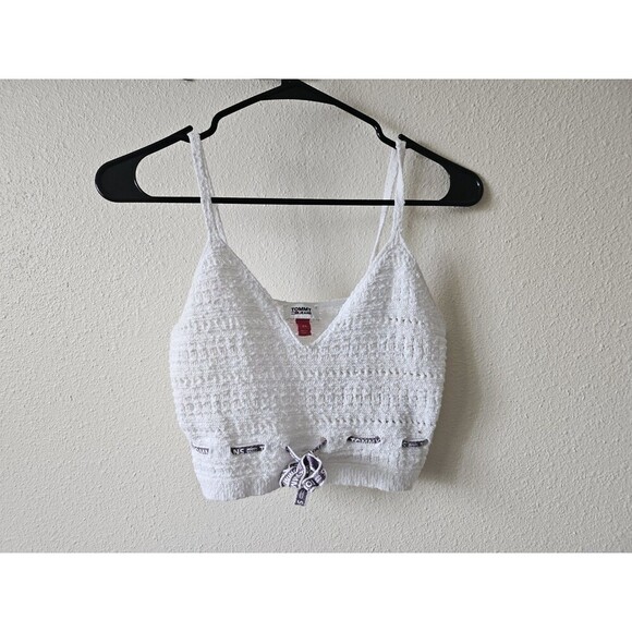 Tommy Hilfiger Tommy Jeans Women's Cropped Crochet Bra Top White Size Small. - Picture 9 of 12